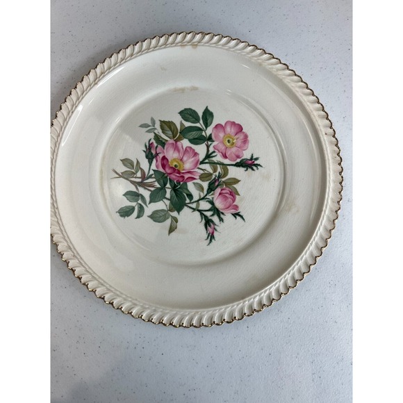 Vintage The Harker Pottery Co. 22 KT. Gold Floral Scalloped Edge Dinner Plate - Picture 1 of 9